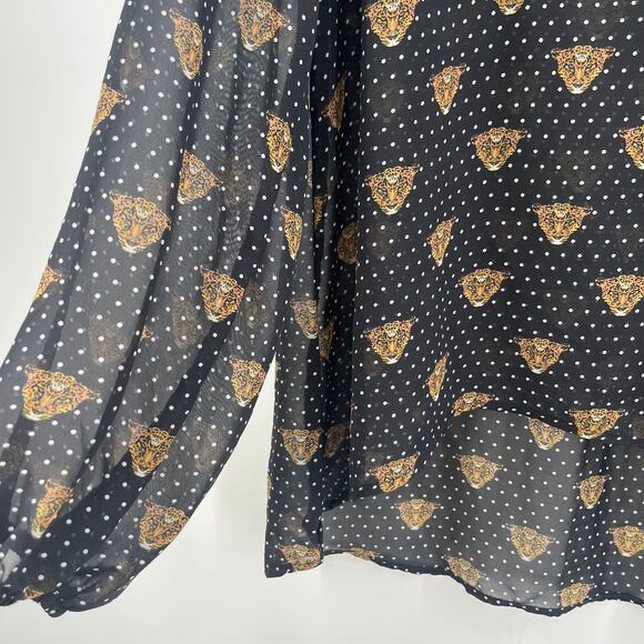 EIGHT SIXTY Blouse Size Large Leopard Face Polka Dot Sheer Contemporary Dots - Picture 4 of 10